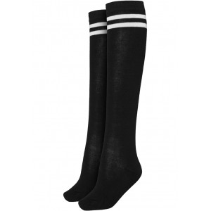 Ladies Skater  Black / White Stripe Over-knee Socks